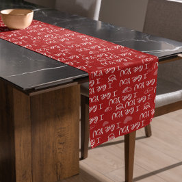 バレンタインテーマ赤白I love You Pattern ショートテーブルランナー