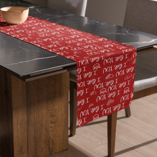 バレンタインテーマ赤白I love You Pattern ショートテーブルランナー