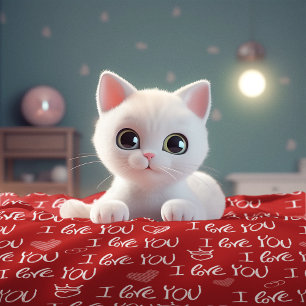 バレンタインテーマ赤白I love You Pattern フリースブランケット