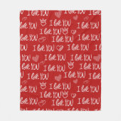 バレンタインテーマ赤白I love You Pattern フリースブランケット (正面)