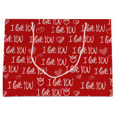 バレンタインテーマ赤白I love You Pattern ラージペーパーバッグ (正面)