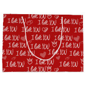 バレンタインテーマ赤白I love You Pattern ラージペーパーバッグ (裏面)