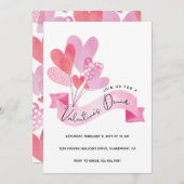 バレンタインディナー招待状とハート風船 セーブザデート (正面/裏面)