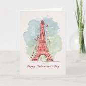 バレンタインデイウォーターカラースケッチドードルエッフェル  カード (正面)
