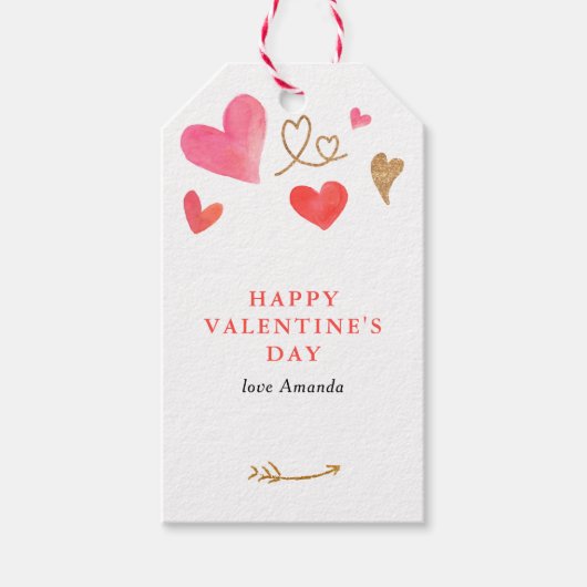 バレンタインデイウォーターカラーハート ギフトタグ (正面)
