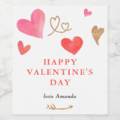 バレンタインデイウォーターカラーハート ワインラベル (シングルラベル)