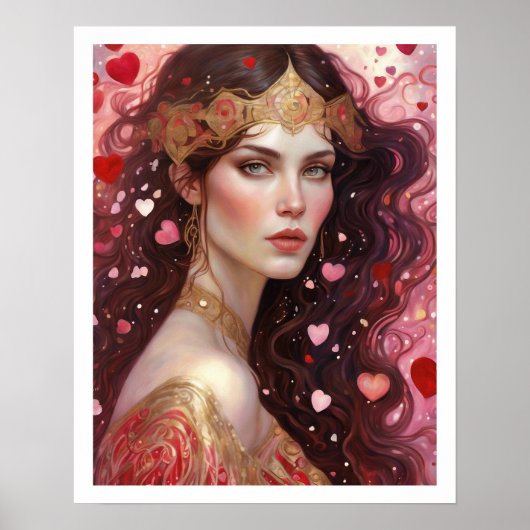 バレンタインデイウーマンアールデコクラウンプリント ポスター (正面)