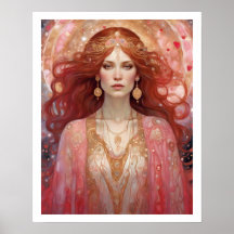 バレンタインデイウーマンアールデコレッドヘッドプリント