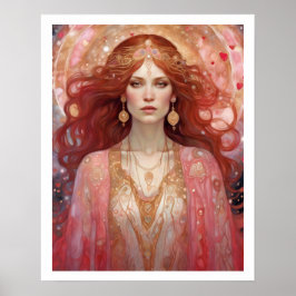 バレンタインデイウーマンアールデコレッドヘッドプリント ポスター