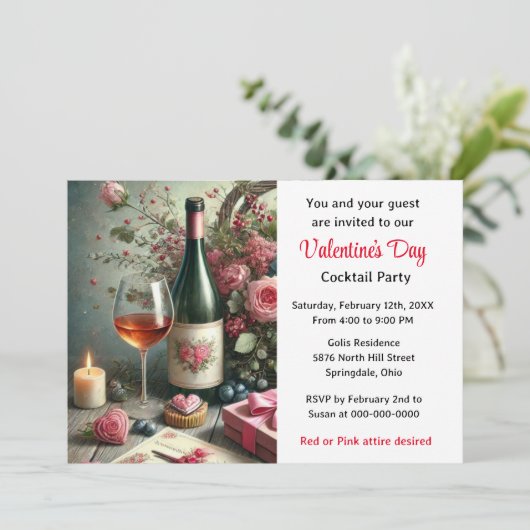 バレンタインデイカクテルパーティの招待状 招待状 (スタンド正面)