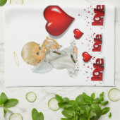 バレンタインデイキッチンハンドタオル、エンジェル キッチンタオル (折り畳み)