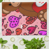 バレンタインデイキッチンハンドタオル、テディベア キッチンタオル (折り畳み)