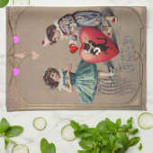 バレンタインデイキッチンハンドタオル、ヴィンテージ キッチンタオル (折り畳み)