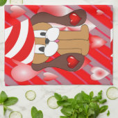 バレンタインデイキッチンハンドタオル、犬 キッチンタオル (折り畳み)