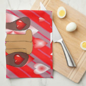 バレンタインデイキッチンハンドタオル、犬 キッチンタオル (四つ折り)