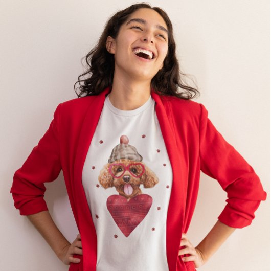 バレンタインデイギフトプードル犬 Tシャツ