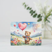 バレンタインデイクマ保持ハート型バルーン シーズンポストカード (スタンド正面)