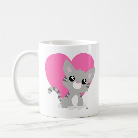 バレンタインデイグレー子猫マグ コーヒーマグカップ (左)