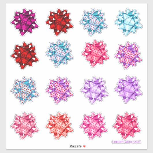 バレンタインデイサテンハート弓 シール (シート)