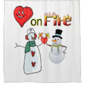 バレンタインデイシャワーカーテンハート火災雪だるま シャワーカーテン (正面)
