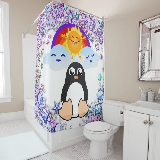 バレンタインデイシャワーカーテン,ペンギンSunRainbow シャワーカーテン (インサイチュ)