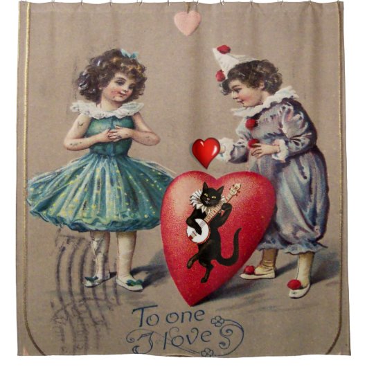 バレンタインデイシャワーカーテン,ヴィンテージ シャワーカーテン (正面)