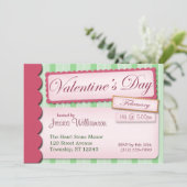 バレンタインデイスクラップブックグリーンストライプ招待状 招待状 (スタンド正面)