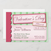 バレンタインデイスクラップブックグリーンストライプ招待状 招待状 (正面/裏面)