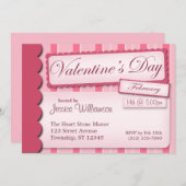 バレンタインデイスクラップブックピンクストライプ招待状 招待状 (正面/裏面)
