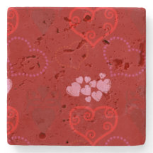 バレンタインデイストーンコースター – 赤とピンクのハート