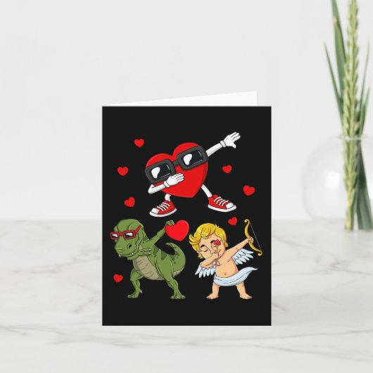 バレンタインデイダビングハートとキューピッドおもしろいTレックスB カード (正面)