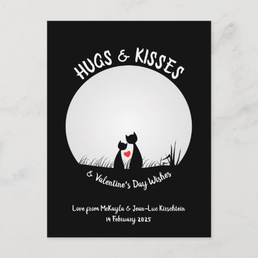 バレンタインデイッシュ愛らしい猫カップルハートムーン シーズンポストカード (正面)
