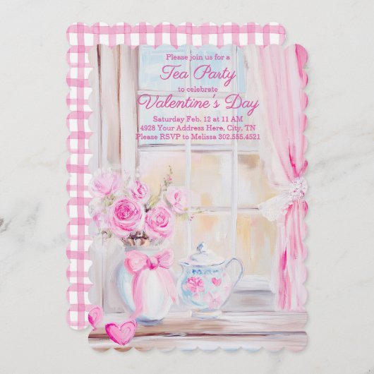 バレンタインデイティーパーティの招待状 招待状 (正面/裏面)