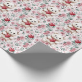 バレンタインデイテディベア&バラ付き赤いハート ラッピングペーパー (角)