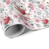 バレンタインデイテディベア&バラ付き赤いハート ラッピングペーパー (ロールコーナー)