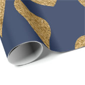 バレンタインデイネイビーブルーと金ゴールドハート ラッピングペーパー (ロールコーナー)