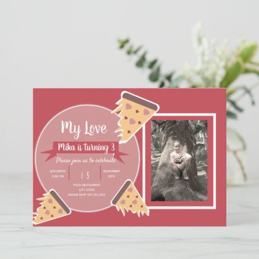 バレンタインデイピザパーティーキッズパーティー写真 招待状 (スタンド正面)