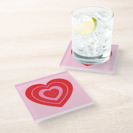 バレンタインデイピンクと赤2トーンハート ガラスコースター
