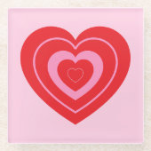 バレンタインデイピンクと赤2トーンハート ガラスコースター (正面)