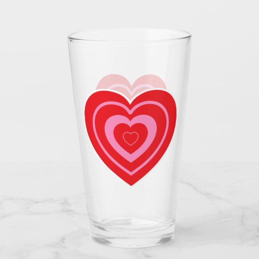 バレンタインデイピンクと赤2トーンハート タンブラーグラス (正面)