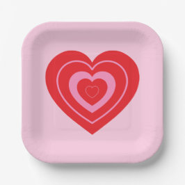 バレンタインデイピンクと赤2トーンハート ペーパープレート