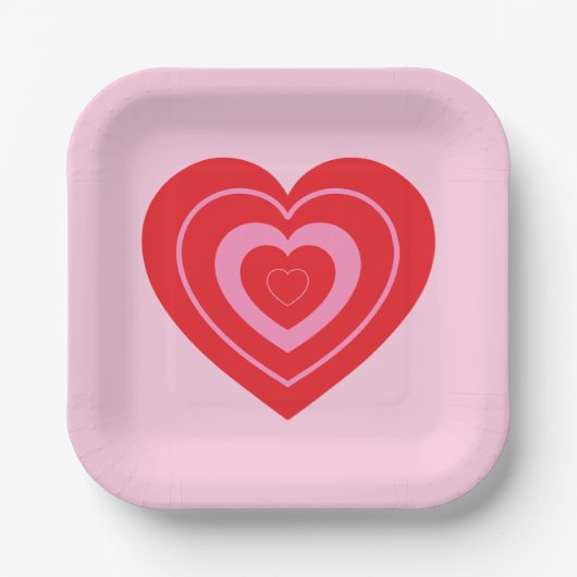 バレンタインデイピンクと赤2トーンハート ペーパープレート (正面)