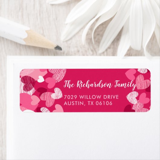 バレンタインデイピンクハートカスタム差出人住所 ラベル (インサイチュ)