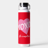 バレンタインデイピンクハートキスハグXOXOレッド ウォーターボトル (背面)