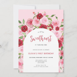 バレンタインデイピンクフローラアーチ誕生日 招待状