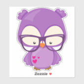 バレンタインデイフクロウ、パープルフクロウ、眼鏡、ハート シール (シート)