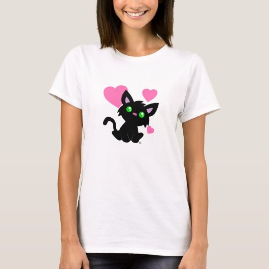 バレンタインデイブラック子猫白シャツ Tシャツ (正面)