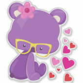 バレンタインデイベア,紫の熊,眼鏡,ハート シール (正面)