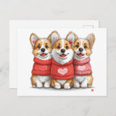 バレンタインデイペンブロークウェルシュコーギードッグ ポストカード (正面/裏面)
