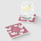 バレンタインデイホワイトハートグリッターストーンコースター ストーンコースター (横)